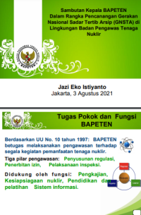 Sambutan Kepala BAPETEN Dalam Rangka Pencanangan Gerakan Nasional Sadar Tertib Arsip (GNSTA) di Lingkungan Badan Pengawas Tenaga Nuklir